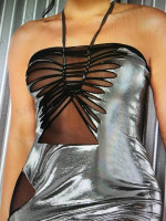 hot mini dress cut out sheer metalic european design