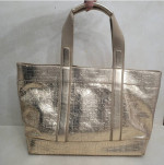 Tory Burch Logo Pelther Gold Canvas Large Tote Bag Purse