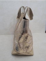 Tory Burch Logo Pelther Gold Canvas Large Tote Bag Purse