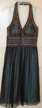 Adrianna Papell Silk Turquoise/Bronze Halter Prom/Formal Dress-NEW-sz4