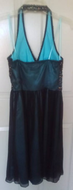 Adrianna Papell Silk Turquoise/Bronze Halter Prom/Formal Dress-NEW-sz4
