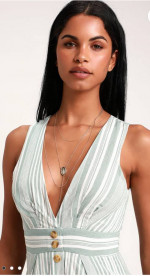 New Lulus Estnelly Sage Green Striped Button-Front Midi Dress
