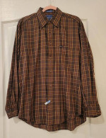 FACONNABLE Men’s Cotton Browns Burgundy Gold Plaid Shirt - Sz M
