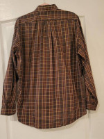 FACONNABLE Men’s Cotton Browns Burgundy Gold Plaid Shirt - Sz M