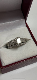 Women's Emerald 3 Piece Diamond Engagement Wedding Ring Set. 14K