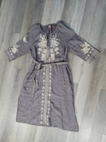 JOHNNY WAS JWLA Gray Embroidered Linen Dress Tunic