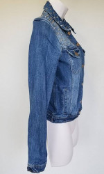 ZARA MINT/PERFECT Distressed Denim STUDDED (Cone) Jacket Sz LG