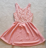 MINE Peach and Beige Lacy Embroidered Dress (lined) – Sz MEDIUM