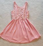 MINE Peach and Beige Lacy Embroidered Dress (lined) – Sz MEDIUM