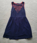 FRANCESCA’S BLUE RAIN Navy Blue/Orange Lace Sheer Sleeveless Dress - M