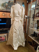 Vtg Wedding gown 1990s Bianchi Satin long sleeve attached Chapel Train