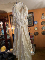 Vtg Wedding gown 1990s Bianchi Satin long sleeve attached Chapel Train