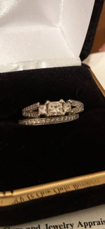 Princess Past Present & Future Diamond Engagement Ring Set. 14K Gold