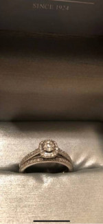 Zales diamond halo engagement wedding ring set. 14K white gold