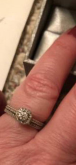 Zales diamond halo engagement wedding ring set. 14K white gold