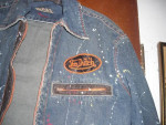 Mens Vintage Von Dutch Denim Jacket Leather Trim Paint Splattered