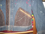 Mens Vintage Von Dutch Denim Jacket Leather Trim Paint Splattered