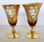 MURANO TRE FUOCHI VENETIAN RUBY RED & 24 KT GOLD ITALIAN GLASS HAND PAINTED