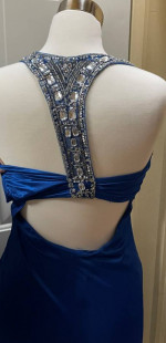 Pre Owned Prom or Wedding Guest Dress Blue Floor Length Key Hole Back