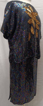 Jewel Queen Vintage Silk & Sequin 2pc Ensemble Size L