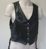 Kerr Fringed Fine Leather Braided-Sides Lined Vest w Inlays MADE USA
