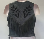 Kerr Fringed Fine Leather Braided-Sides Lined Vest w Inlays MADE USA