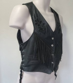 Kerr Fringed Fine Leather Braided-Sides Lined Vest w Inlays MADE USA