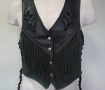 Kerr Fringed Fine Leather Braided-Sides Lined Vest w Inlays MADE USA