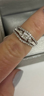 3 piece invisible diamond engagement wedding ring set. 14K white gold