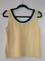 ST. JOHN Lt Yellow and Black/White Decorative Trim Knit Shell Top Sz P
