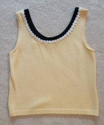 ST. JOHN Lt Yellow and Black/White Decorative Trim Knit Shell Top Sz P