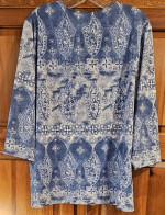Cathy Daniels Vivid Blue & White XL V-neck 3/4" Sleeves Stretch Top