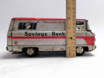 Vintage Savings Bank Armored Car Pressed Metal Toy Van MI Japan