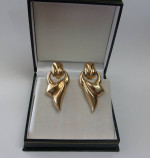14K Gold Bassani Italy Dangle Puff Design Post/Latch Earrings Estate