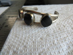 Vintage Stainless Steel and Black Abalone Shell Bracelet
