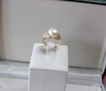 14K GOLD 10mm PEARL and 1/4ct DIAMOND DESIGN RING Sz.6.75 LOCAL ESTATE