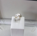 14K GOLD 10mm PEARL and 1/4ct DIAMOND DESIGN RING Sz.6.75 LOCAL ESTATE