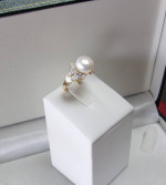 14K GOLD 10mm PEARL and 1/4ct DIAMOND DESIGN RING Sz.6.75 LOCAL ESTATE