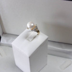 14K GOLD 10mm PEARL and 1/4ct DIAMOND DESIGN RING Sz.6.75 LOCAL ESTATE