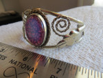 Vintage Silver Bracelet with Foil Wrapped Cabochons Opal