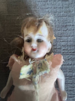 5" Antique German Bisque Porcelain Jointed Doll with Real Hair