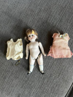 5" Antique German Bisque Porcelain Jointed Doll with Real Hair