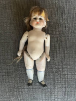 5" Antique German Bisque Porcelain Jointed Doll with Real Hair