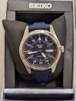 New in Box Seiko Men's Automatic 5 Sports Blue Nylon Strap Watch 39mm