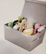 Toy Box Collapsible Chest with Flip-Top Lid, Gray & White Chevron Patt