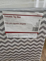 Toy Box Collapsible Chest with Flip-Top Lid, Gray & White Chevron Patt
