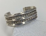Navajo Sterling Silver Carinated Twisted Stamped Triple Strand Cuff
