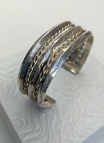 Navajo Sterling Silver Carinated Twisted Stamped Triple Strand Cuff
