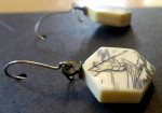 Scrimshaw ~ hanging EARRINGS ~ hexagon ~ spear fisherman ~ vintage