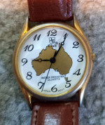 Watch ~ AUSTRALIA ~ water resistant ~ pigskin strap ~ needs battery